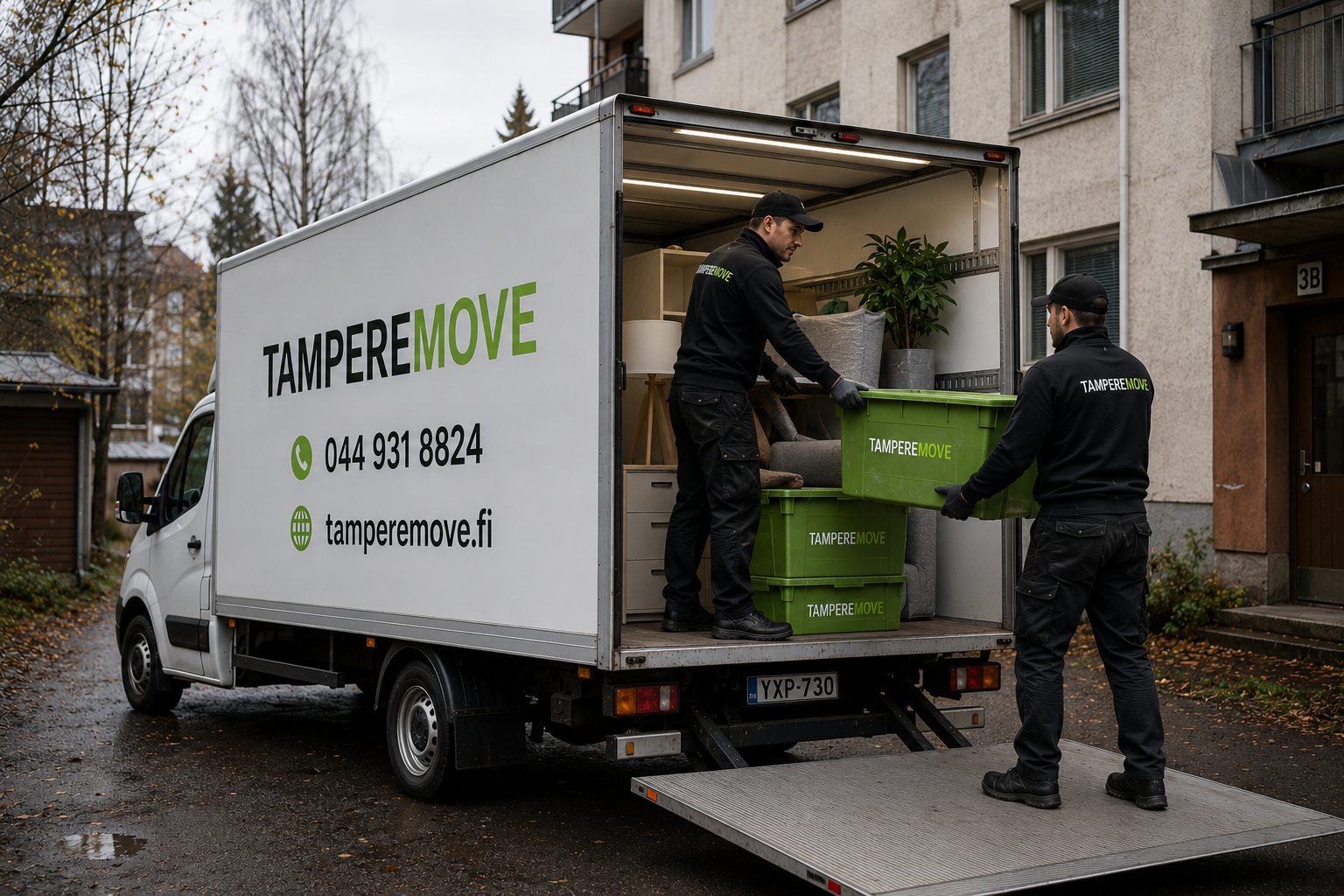 TampereMove professional moving van and team at Mikontalo